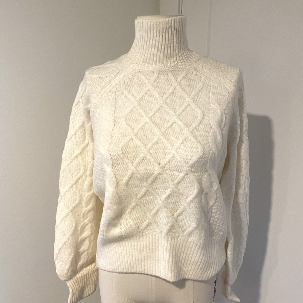 Cream Cableknit Mock Abercrombie & Fitch Sweater
